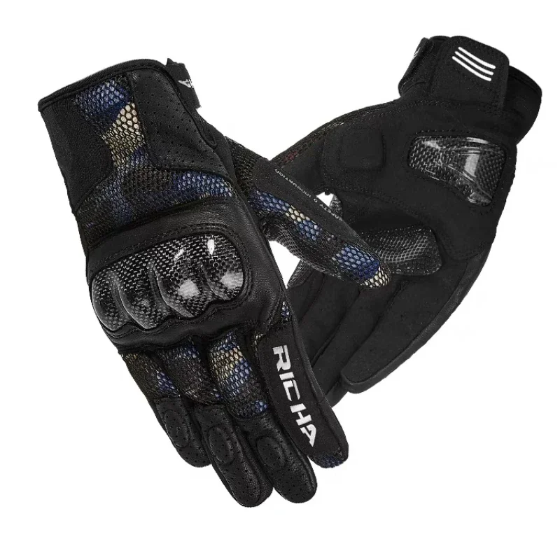 RICHA Summer Mesh Motorcycle Gloves Carbon Fiber Protective Case Fall Prevention Breathable Touchable Screen Motorcycle Gear