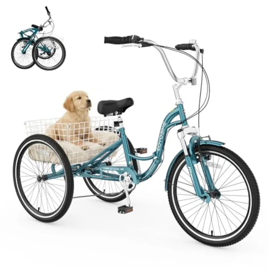 Triciclo plegable para adultos para desplazamientos urbanos, cuadro de aleación de aluminio, acabado negro mate, diseño plegable compacto con 7 velocidades