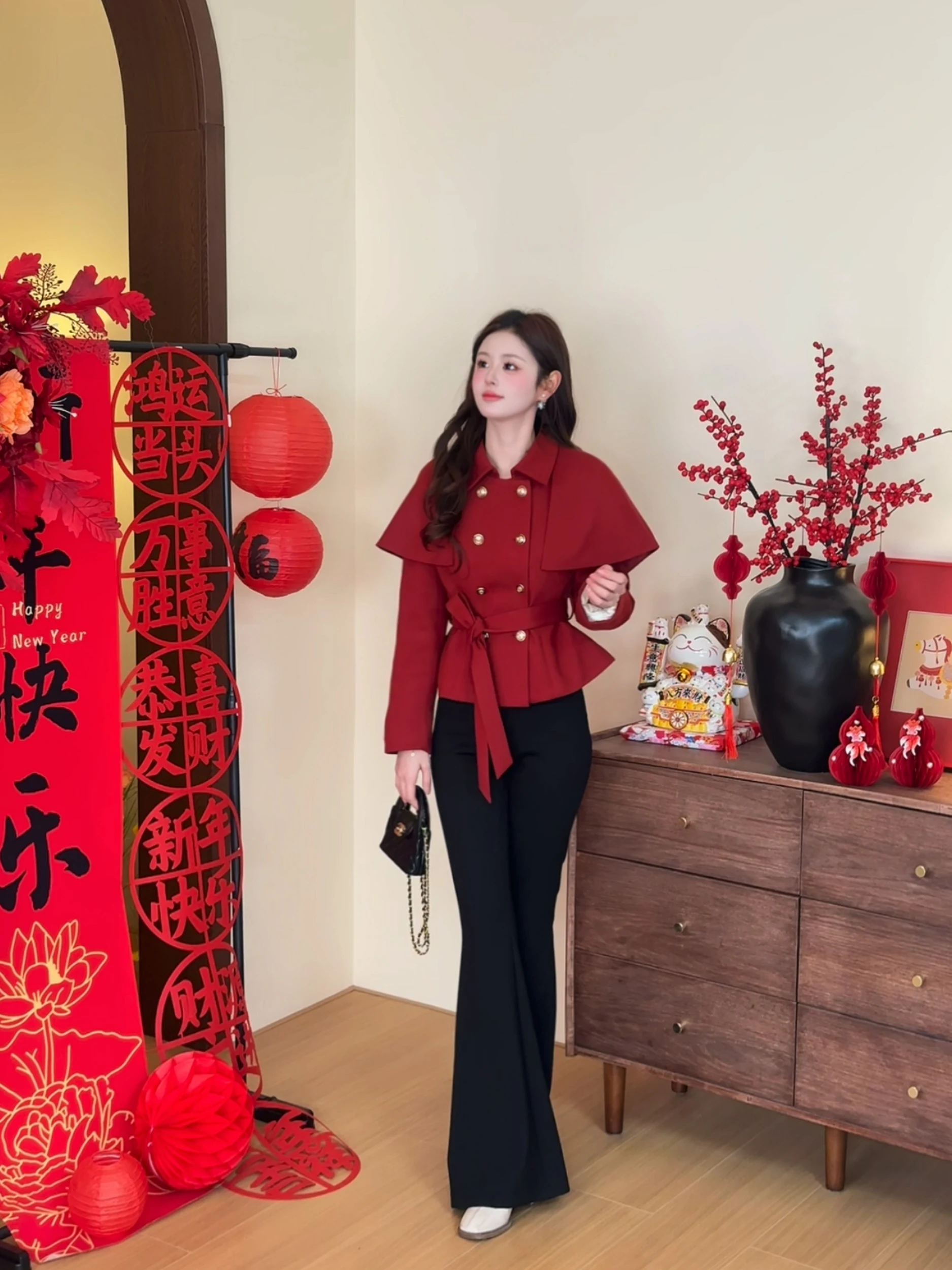 

Ele Double-Row Button Design down Jaet Chinese Ethnic Sle Long Sve Warm Coat for Women Casual Loose Fit Windbreaker