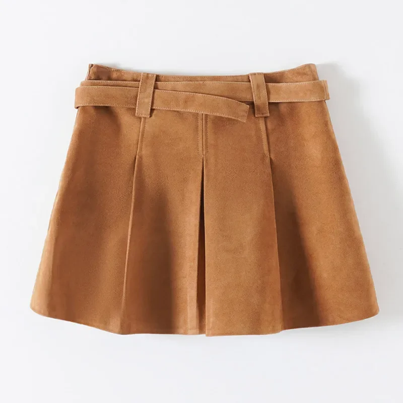 Summer Women Autumn Suede Leather High Waist Pencil Skirt Casual Soft Bandage Vintage Mini Suede Skirt