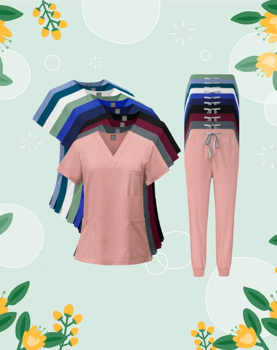 Uniformes Médicos Multicoloridos para Mulheres, Scrubs Conjuntos, Tops e Calças, Enfermeiros Acessórios, Clínica Dentária, Salão de Beleza, Hospital Workwear Roupas