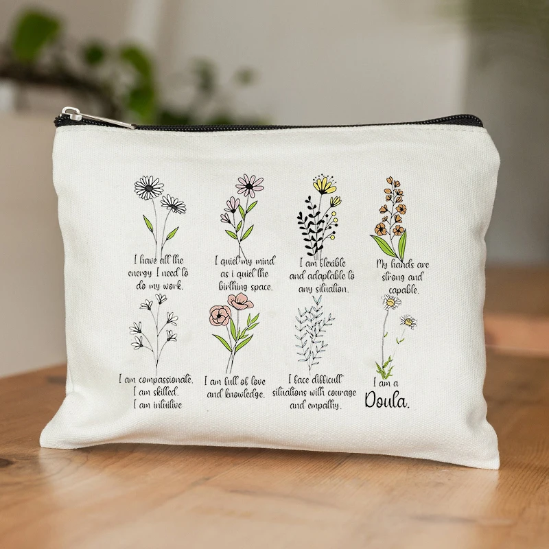 Bolsa de maquillaje de flores salvajes para mujer, Mini billetera Kawaii con cremallera, elegante, regalo de cosméticos para ella, bolsa de baño de viaje, caja de lápices