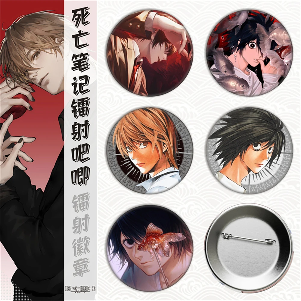 

58mm Anime DEATH NOTE Yagami Light Misa Amane Ryuk Cosplay COSTUME Badge Pin SPTE Tinplate Brooch Prop Gift