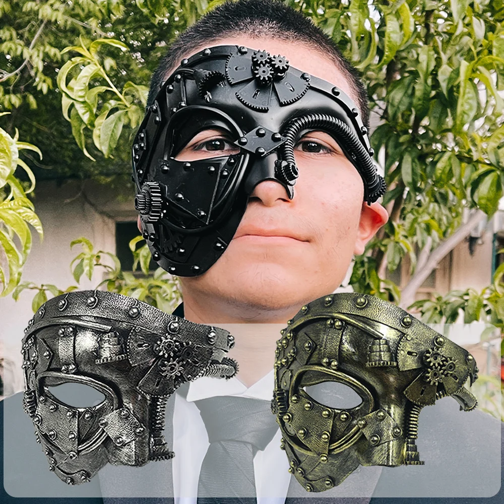 Punk Mechanical Plastic Mask Cosplay Medieval Retro Science Half Face Halloween Carnival Costume Party Helmet Costume Props