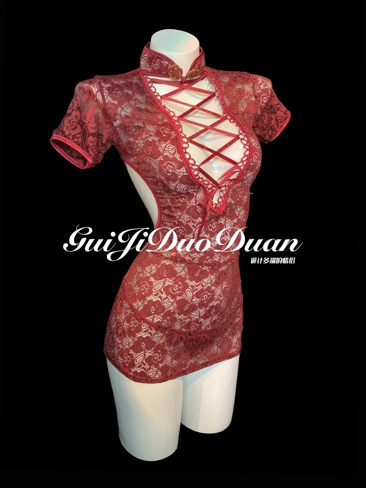 New red new Chinese classical cheongsam sexy spice underwear pajamas