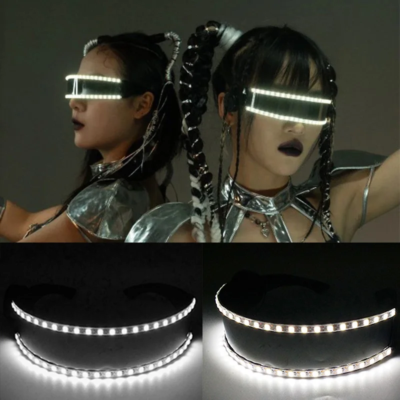 Retro lichtgevende zwarte lensbril LED-licht zonnebril Steampunk Cosplaybenodigdheden Gloeiende caleidoscoopbril Bril rekwisieten