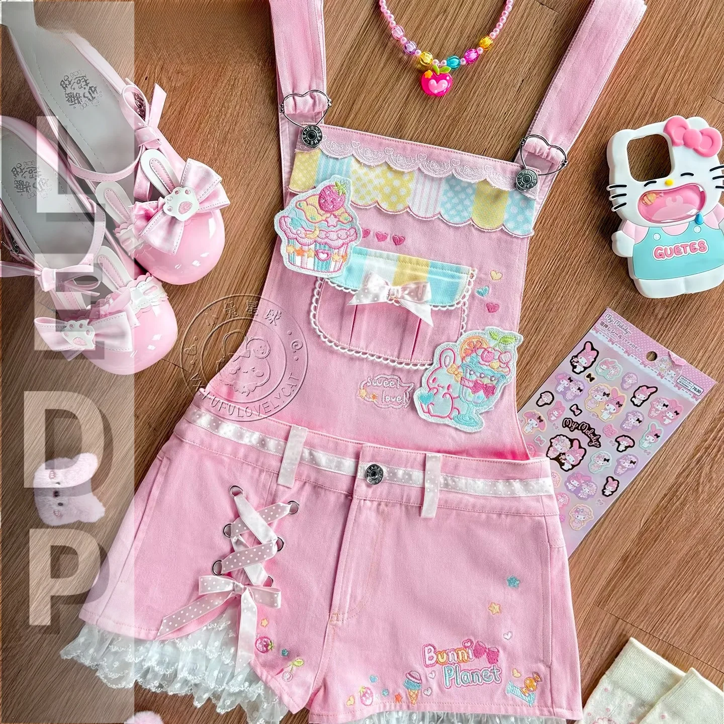 IMU Japanese Soft Girl Kawaii Pink Strap Shorts Detachable Summer New Girl's Cute Bow Lace Embroidery Shorts Daughter's Clothing