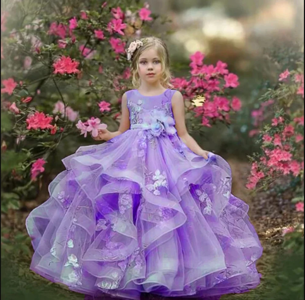 Pink Flower Girl Dresses Organza Sleeveless Floor-Length Baby Girl Birthday Party Wedding First Communion Holiday Dress