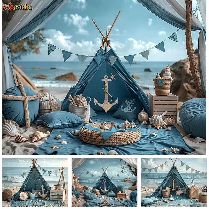 

Mocsicka Summer Photography Backdrops Baby Showers Parties Beach Tents Seaside Backdrops Cake Smash Photo Banners Studio Props