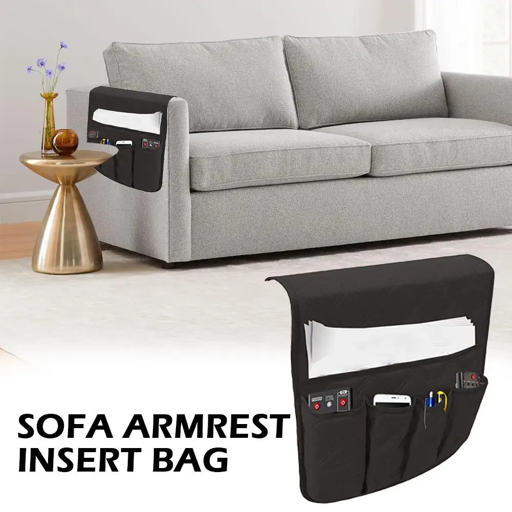 

Sofa Armrest Organizer with 5 Pockets and Cup Holder Tray Couch Armchair Hanging Storage Bag for TV Remote Control Cellphon O8P9