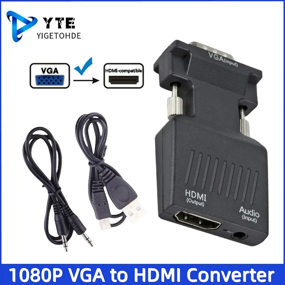 

YIGETOHDE VGA to HDMI Converter 1080P with Audio Support Male to Female Adapter for PC Laptop Display VGA TO HDMI-Compatible