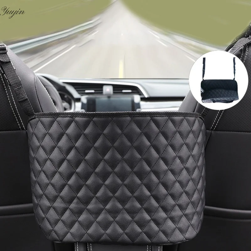 

1 Piece Large Capacity Leather Bag Car Middle Seat Storage Net Seat Back Storage Goods Hanging Bag Auto Chair Back Supplies