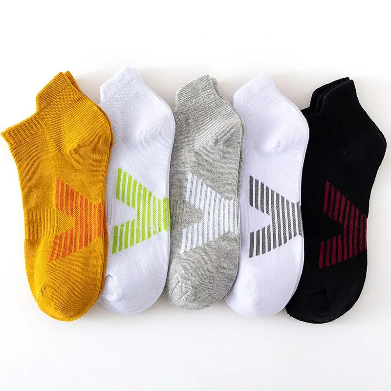 5 Pairs Man Polyester Short Socks Fashion Breathable Mesh Comfortable Casual Pack Male Street Sports Ankle Sock