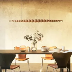Modern solid wood LED pendant light with wooden beads for indoor lighting high-end dining room living room office pendant light