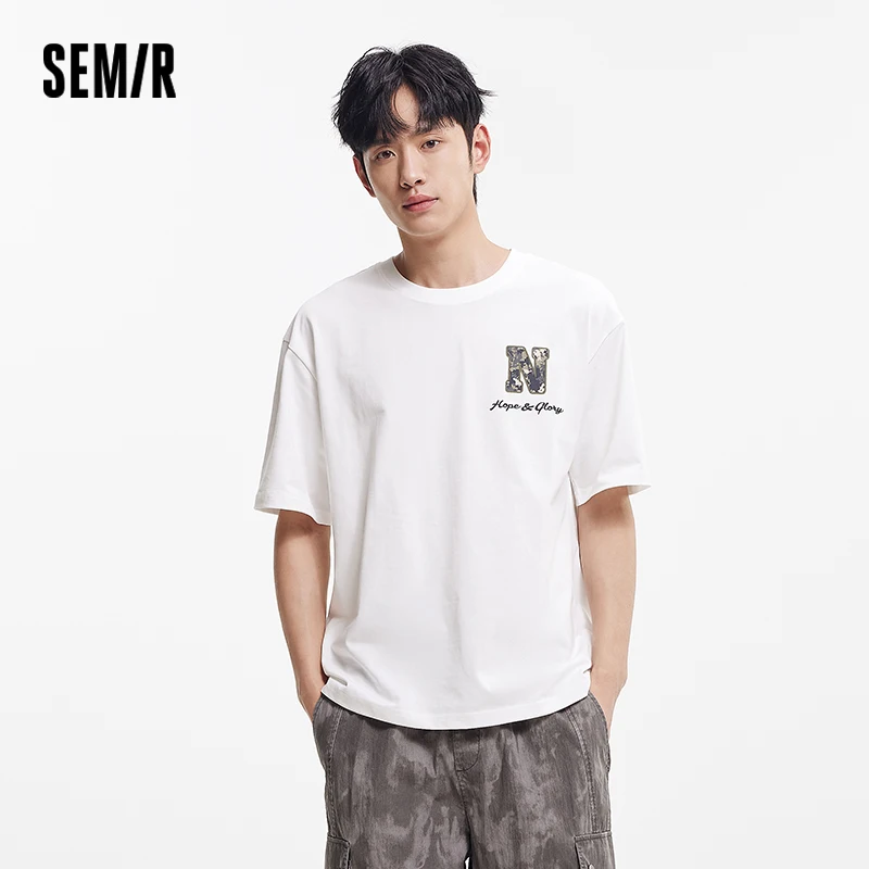 

Semir Short Sleeve T-Shirt Men Letter Camo Print 2025 Summer New Outdoor Trendy Top