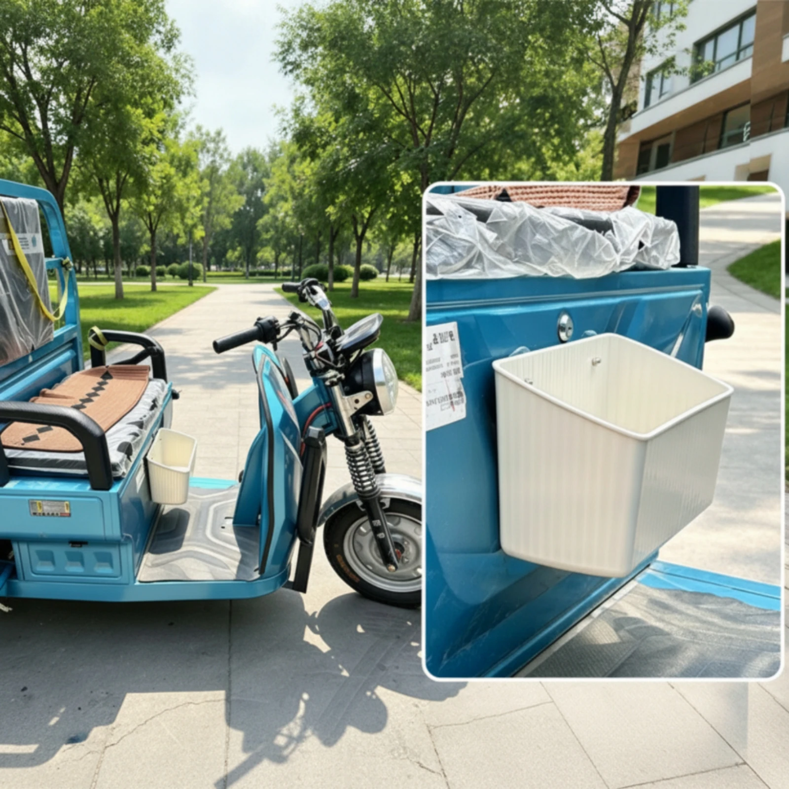 Tricycle Storage Box Thickened Storage Box with Adhesive Hooks Tricycle Basket Open-Top Sturdy for Commuters, Daily Commuting