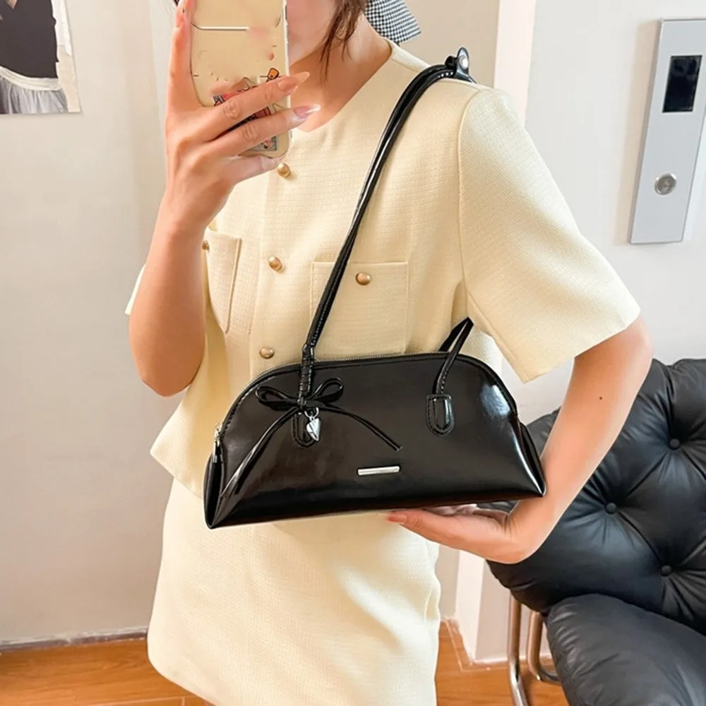 الموضة الكورية نمط منقوشة تحت الإبط حزمة بولي Leather الجلود عادية بوسطن حقيبة كتف بلون الحلو Bowknot المرأة حقيبة يد يؤرخ