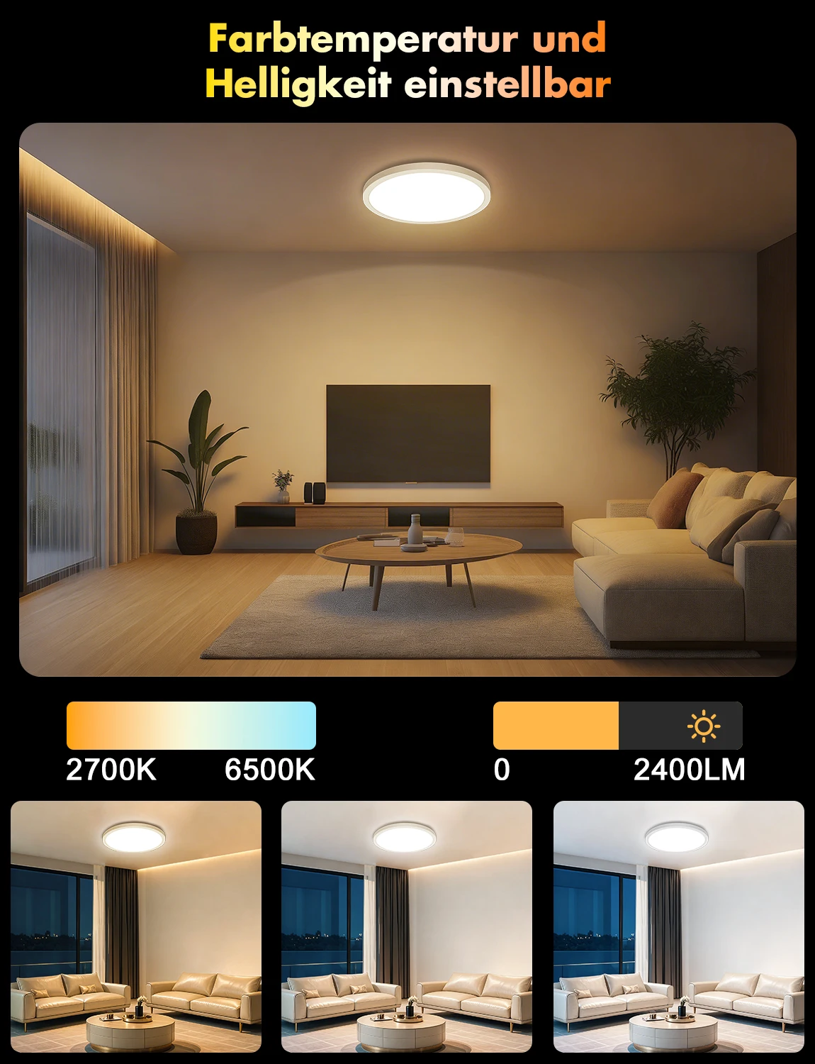 Bild 5: 24W Smart LED-Deckenleuchte Alexa-kompatibel, RGB Dimmbare Lampe mit Fernbedienung, 16 Millionen Farben IP54 für Schlafzimmer Wohnzimmer Küche