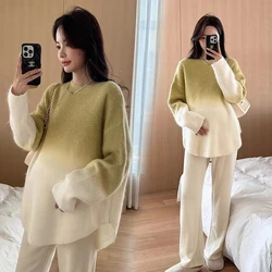 Autumn Winter Maternity Sweater Fashion Gradient Color Pregnant Woman Knitted Pullovers Irregular Pregnancy Knitting Tops Shirts