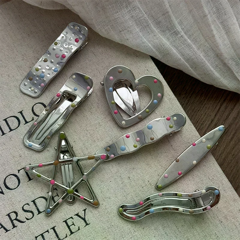 Silvery Y2k Hair Clips For Women Elegant Metal Duckbill Clip Side Bangs Barrettes Girls Hair Accessories