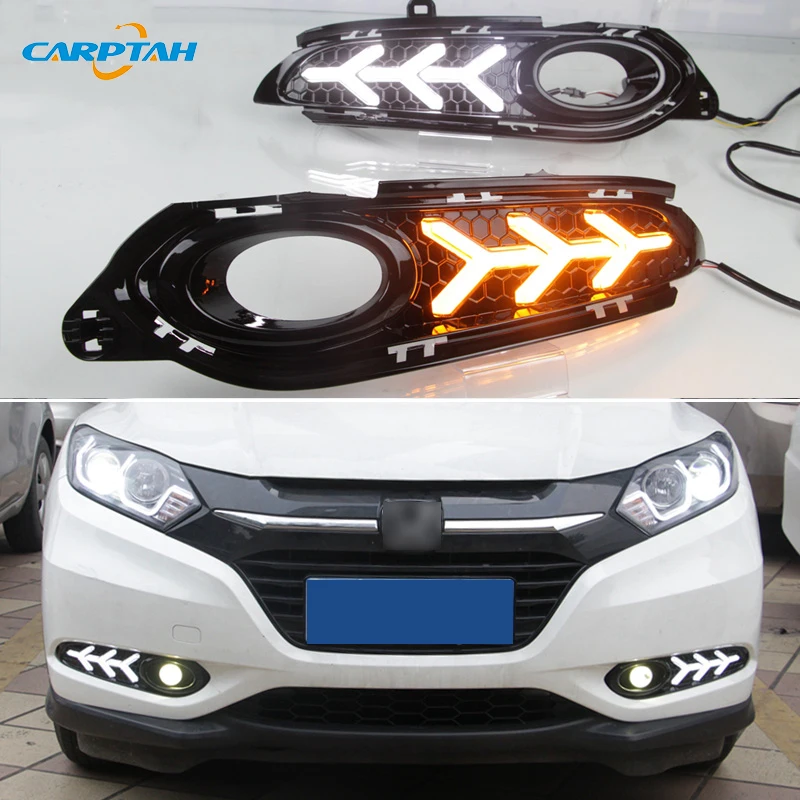 LED DRL Daylights For Honda HR-V HRV 2015 2016 2017 2018 Yellow Turn Signal Daytime Running Headlamps Driving Lamp