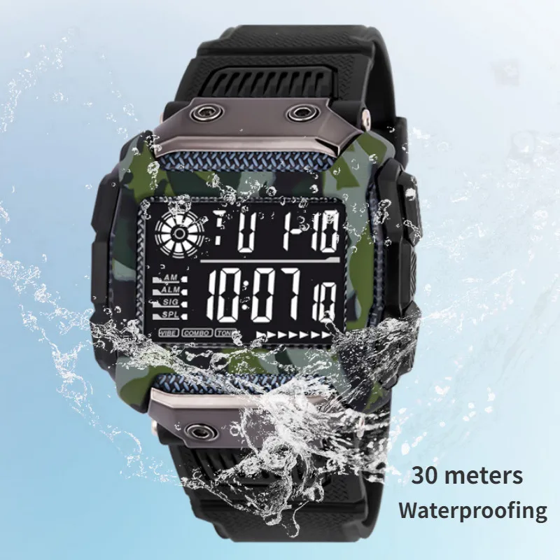 Heren Elektronisch Horloge Sport Waterdicht Multifunctioneel Polshorloge Chronograaf Wekker Nachtlampje