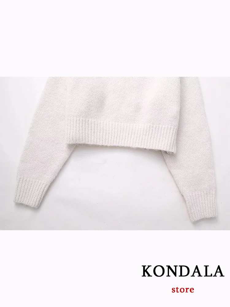 KONDALA Vintage Casual Women Sweater Solid O-Neck Long Raglan Sleeve Loose Short Sweater Fashion 2023 Autumn Winter Warm Tops