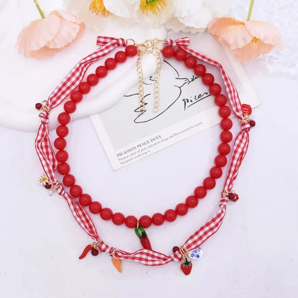 

Double Layer Red Beaded Pendant Necklace Beaded Vegetables Carrots Carrot Chili Necklace Necklace Set Jewelry Accessories