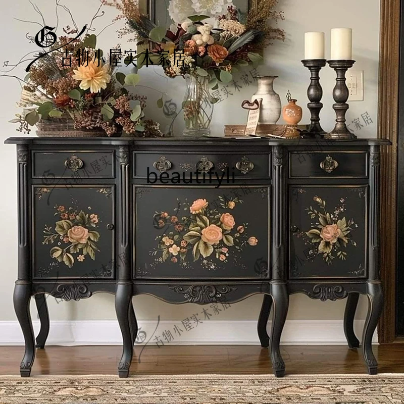 

Neoclassical Retro Storage Cabinet/Entryway Solid Wood Light Luxury Storage Cabinet/French Carved Entrance Cabinet