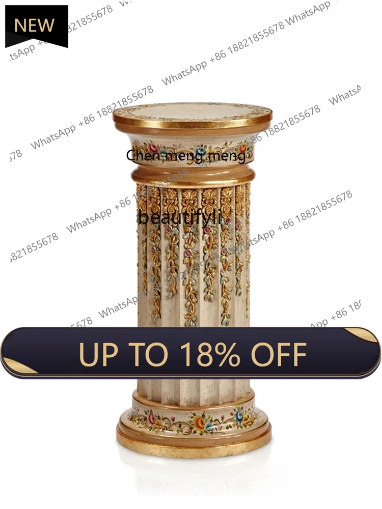 

French-Style European-Style Heavy Industry Carving Painted Apricot White Rose Gilding Cylindrical Flower Stand
