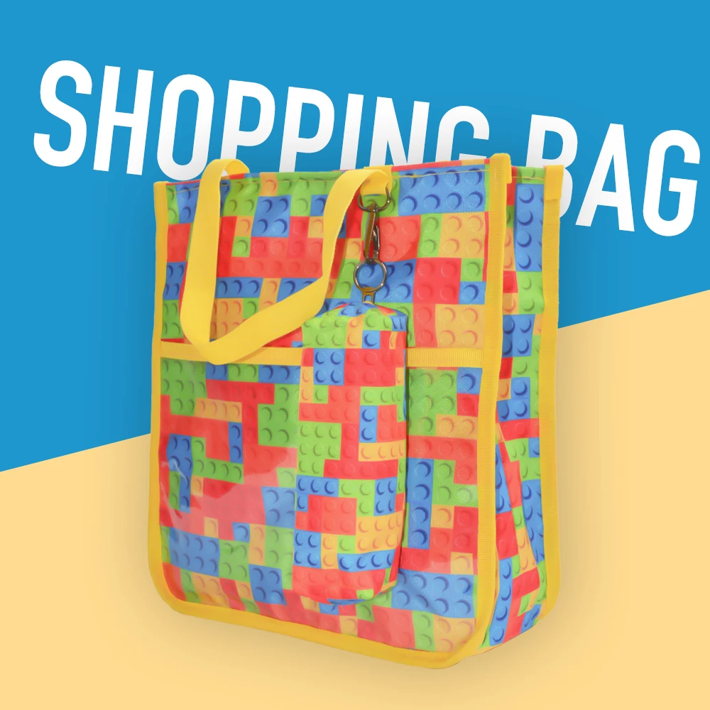 حقيبة تسوق من البوليستر مع جيب تخزين شفاف على الأمام، حقيبة تخزين ذات سعة كبيرة للنساء للخروج من التسوق