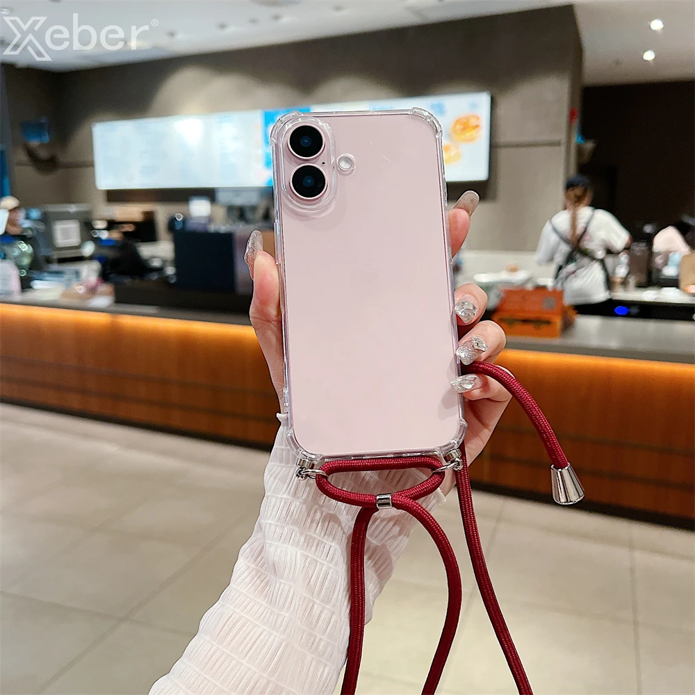 For iPhone 18 17 16 15 14 ProMax Crossbody Necklace Cord Lanyards Transparent Case For iPhone 11 12 13 Pro Max XS XR Soft Cover