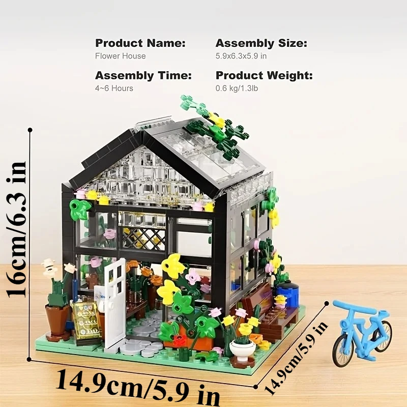 Flower House Building Set with LED Lights City Street Greenhouse Building Block Toy Garden Decor Birthday Gift for Adults