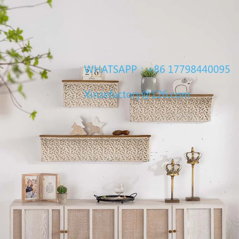 Customizable French Wall Rack Antique Wrought Iron Hollow Carved Rack High-end Shop Background Wall Flower Rack Old Decorative