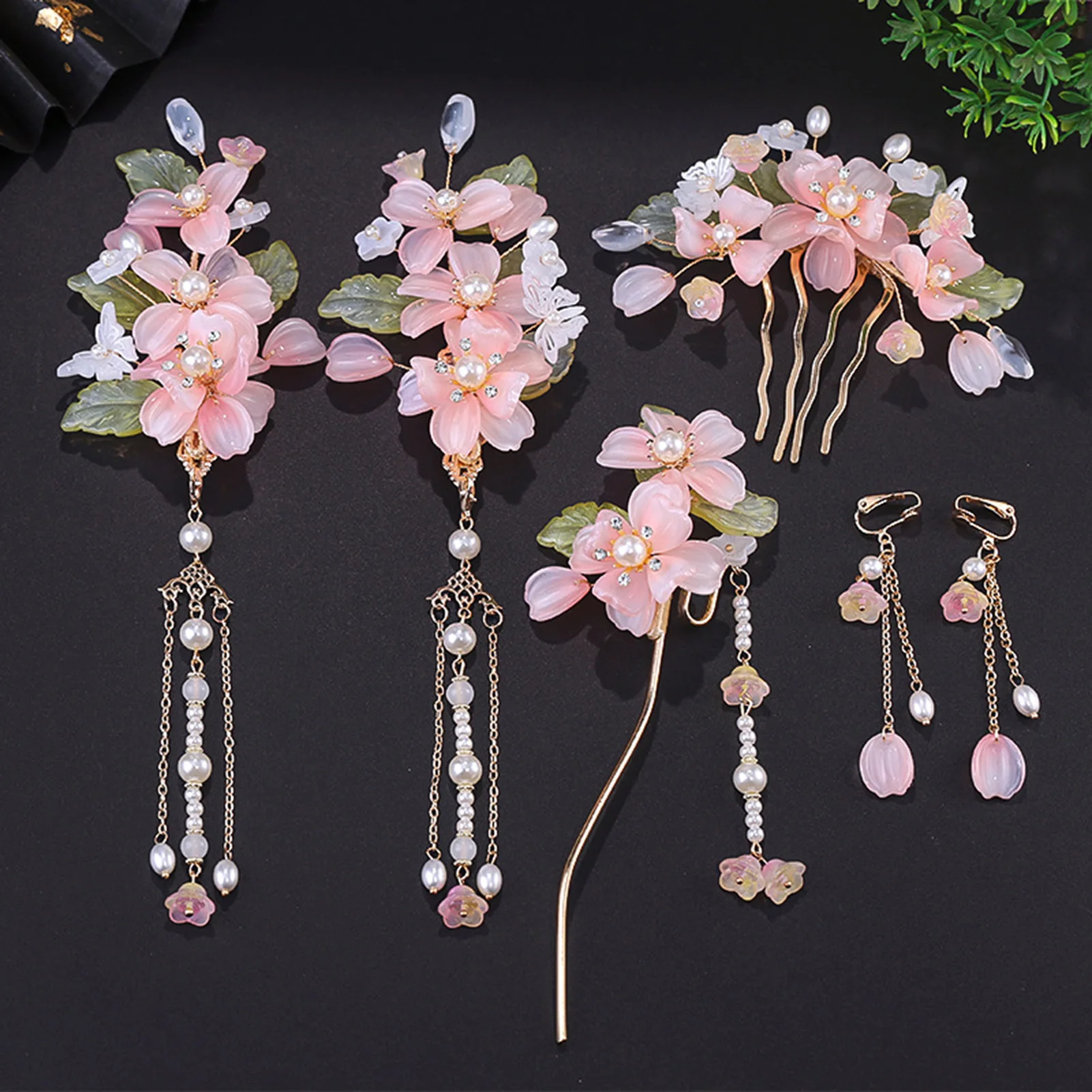 Chinesische Hanfu Haar Stick Haarnadel Ohrringe Haar Zubehör Set Lange Fransen Vintage Haarnadel Blume Handgemachte Hochzeit Haar Schmuck