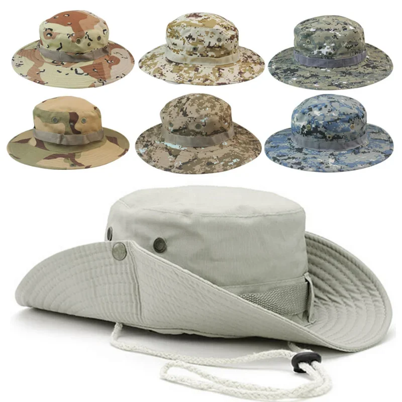 Sunscreen Boonie Hat Tactical Summer Sun Protection Cap Camouflage Hunting Hiking fishing Outdoor sports Jungle Cap Men