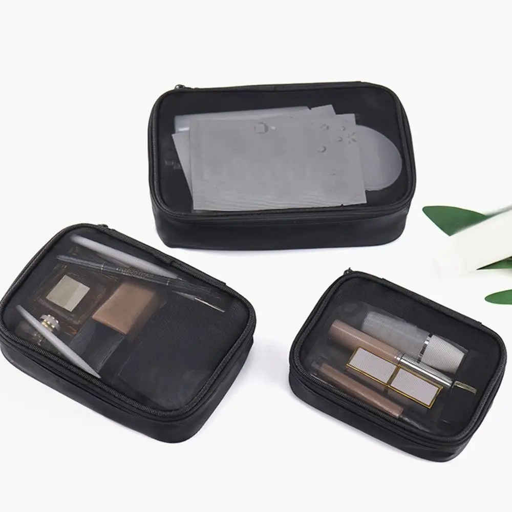 Borsa per il trucco delle donne borsa per cosmetici con cerniera in tinta unita borsa per cosmetici in rete trasparente da viaggio Casual Mini borse