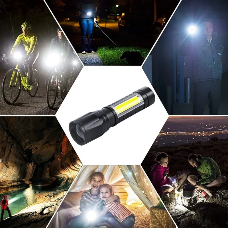 Portable Mini Led Flashlight 3 Modes Usb Rechargeable Zoom Torch Strong Light Outdoor Camping Cob Lamp Waterproof Flashlights