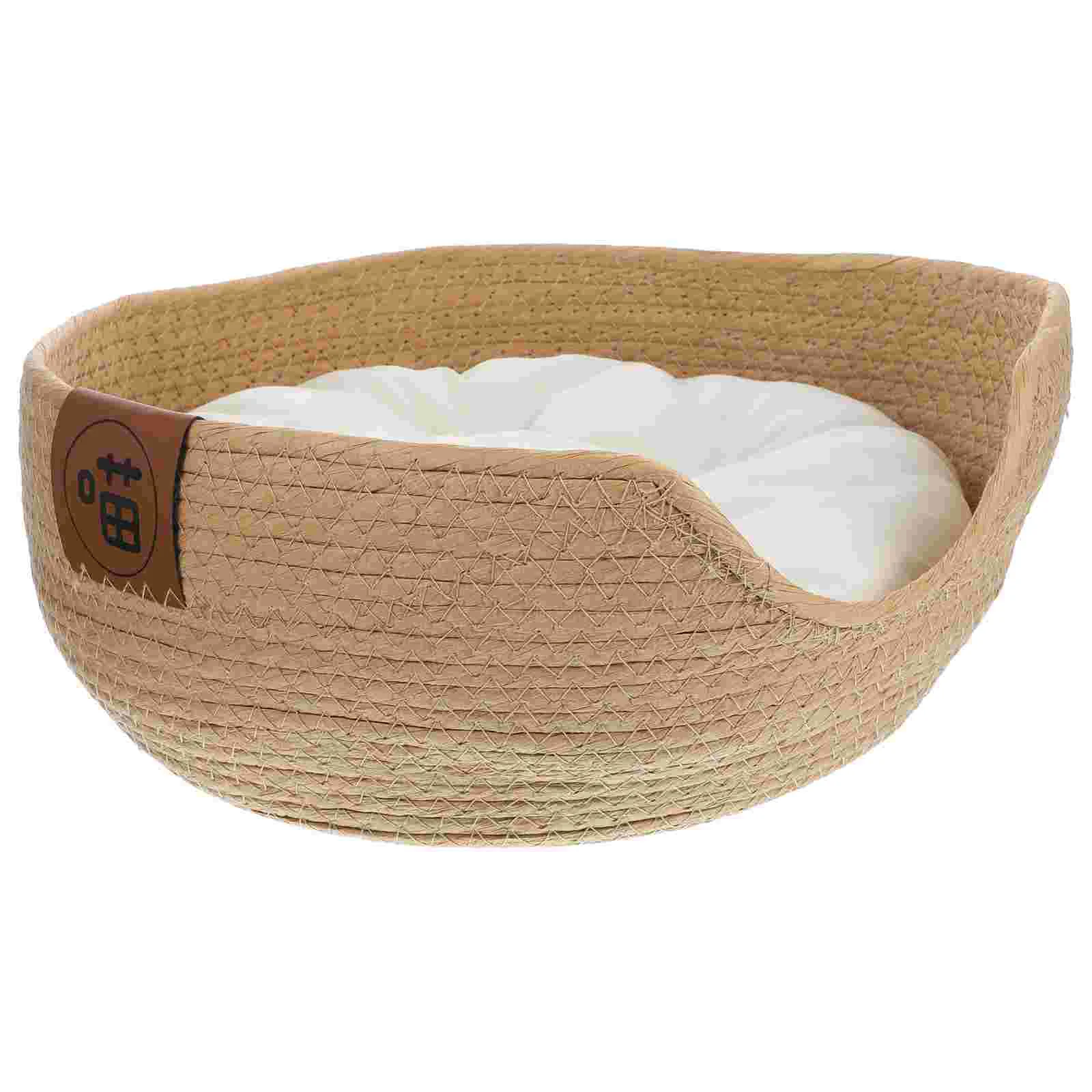 

Straw Nest Woven Cat Beds Weaving Pets Supply Sleeping Kittycorn with Cotton Mat Kitten