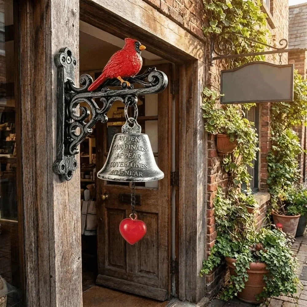 Vintage Design Metal Red Bird Doorbell Sturdy Weather-proof Wall Mounted Doorbell Handmade Resin