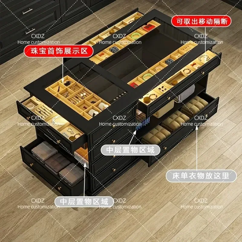 French Retro Jewelry Display Cabinet High End Home Cloakroom Middle Island Bedroom Storage Chest Floor Cabinet