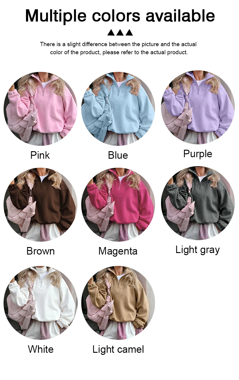 Rosa Winter-Lammfell-Hoodie für Damen mit Reißverschluss und Kragen, Fleece-Pullover für Frauen – Detail 32