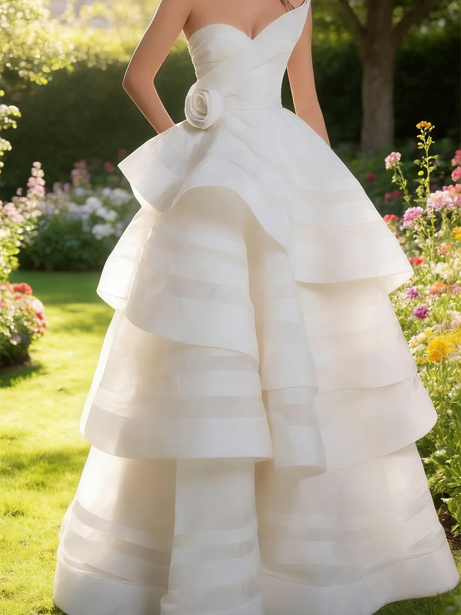 Classic Irregular Collar Sleeveless Tiered A-Line Bride Wedding Dresses Bridal Gowns Customized