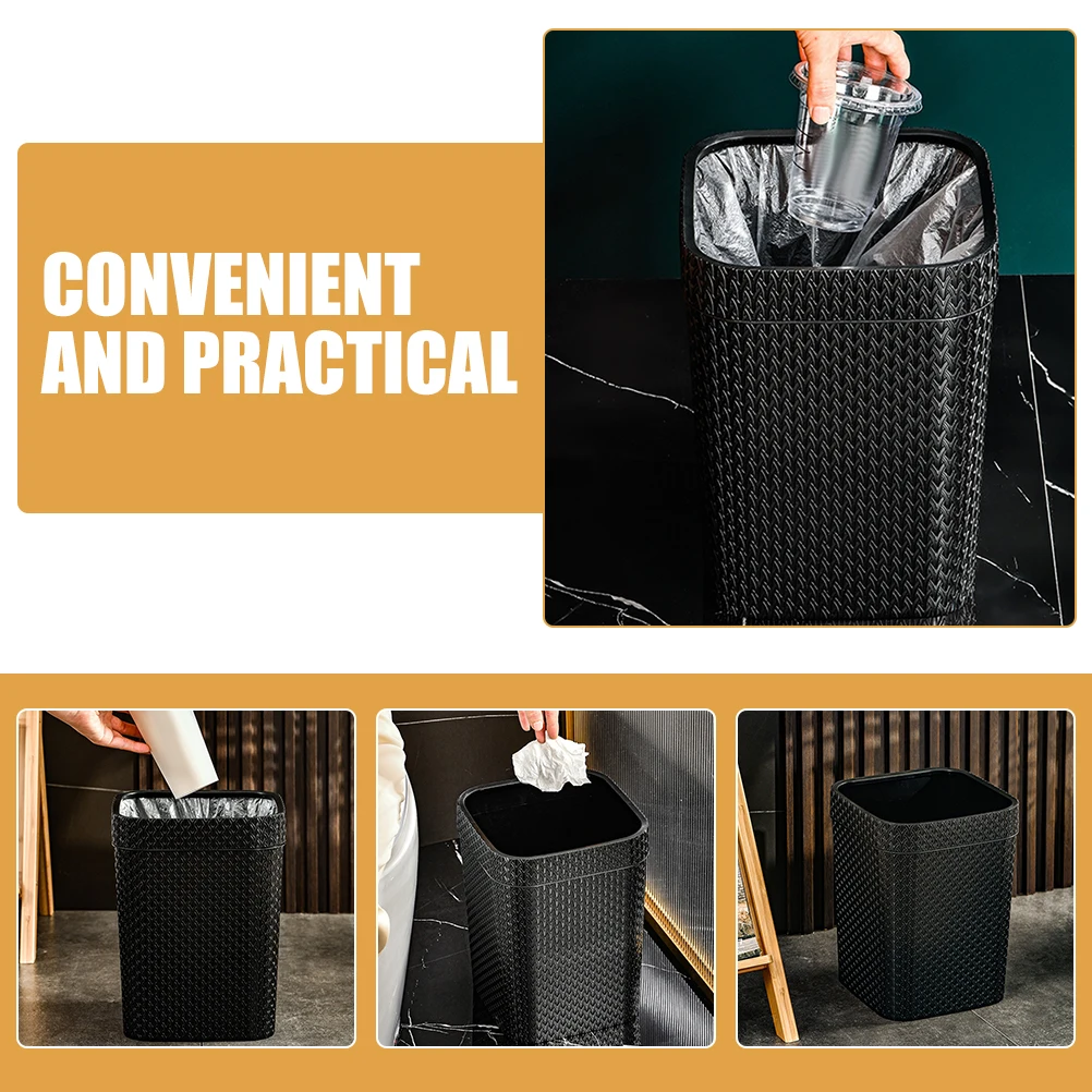 

Imitation Rattan Woven Trash Can No Lid Pressure Ring Design Large Kitchen Office Garbage Bin Multi-Functional Waste Basket