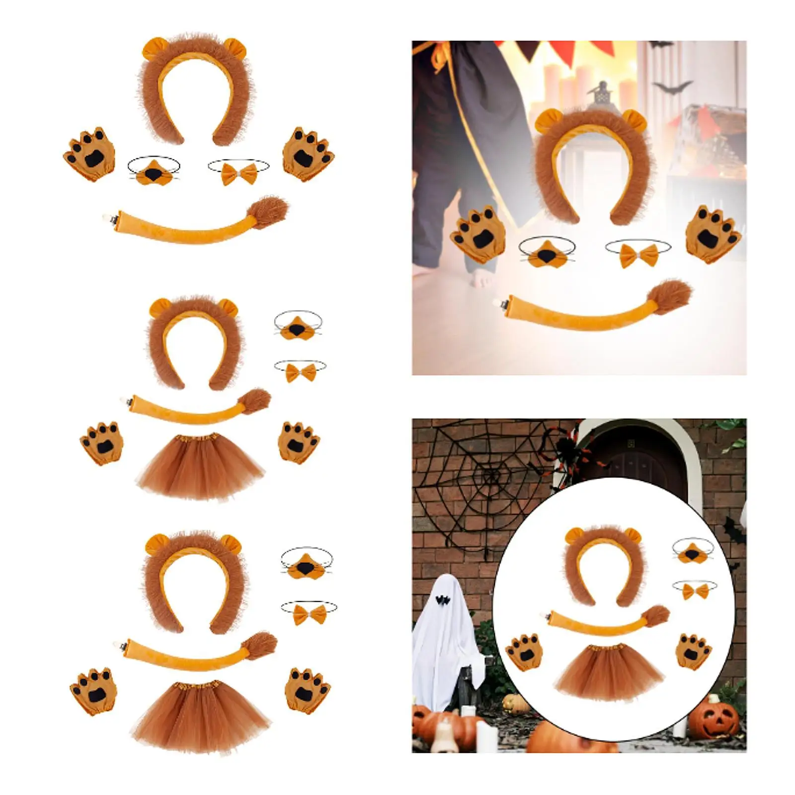 Lion Ears Noise Bow Tie Tail Palms Set Headwear Novelty Roles Playing for Movie Props Holidays Stage Performance Festivals Party