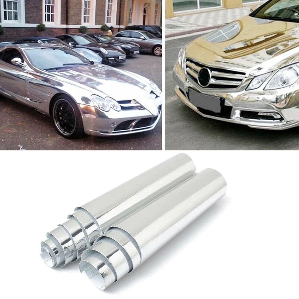 Argento cromato adesivo per auto specchio vinile avvolgere pellicola decalcomania impermeabile colore lucido auto moto pellicole adesivi 30*152cm