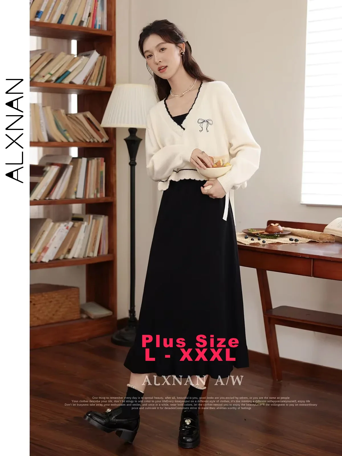 

ALXNAN 2024 Fall Winter Women Plus Size Dress Sleeveless A-Line Office Lady Korean Version Midi Dresses Sold Separately DM00706