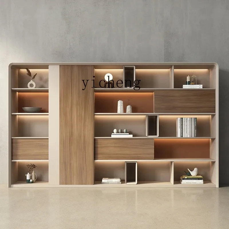 Office Boss Table Background Cabinet Light Luxury Wood Display Bookcase Wall Floor CabinetD18