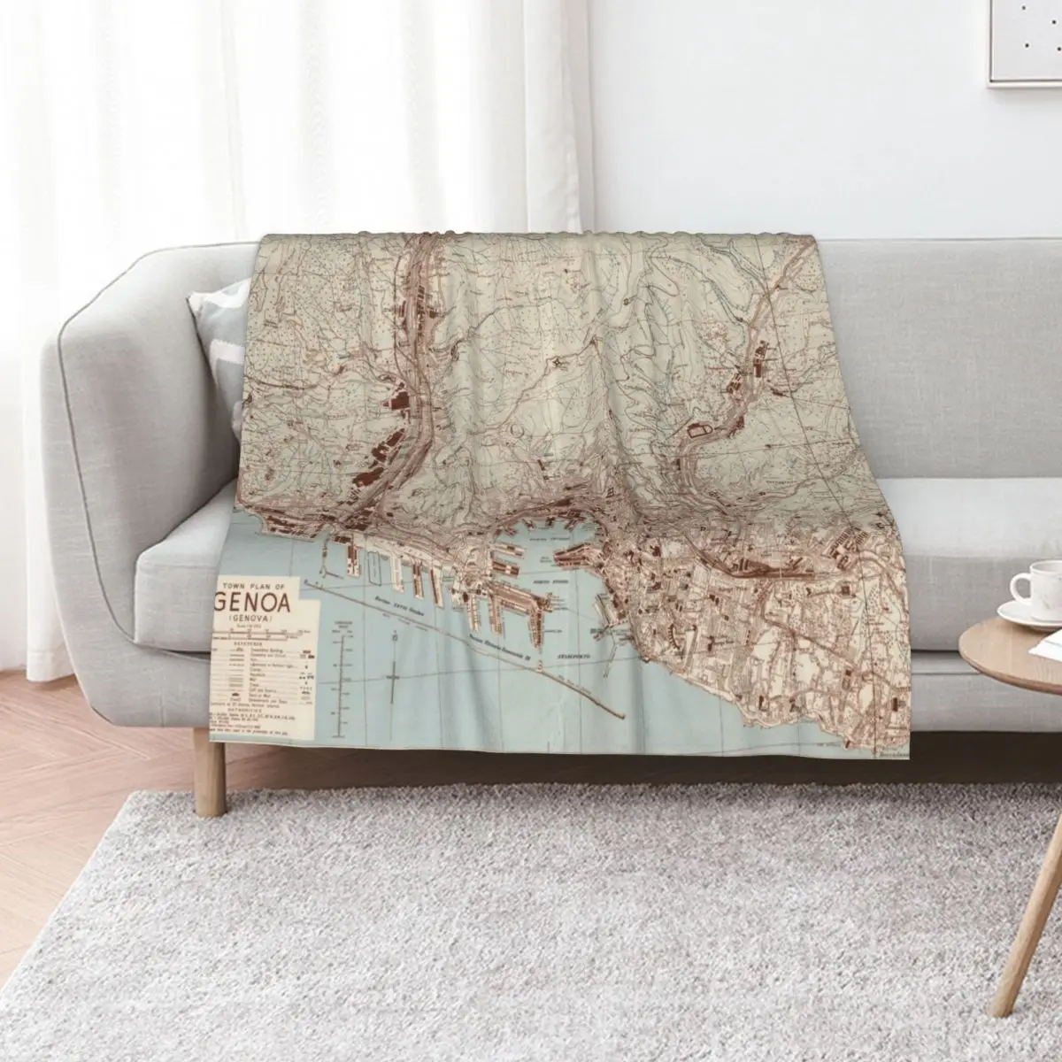 Винтажное одеяло с картой Италии Genoa (1943), одеяла для диванов, украшения для диванов, забавный подарок, одеяла для дивана-кровати