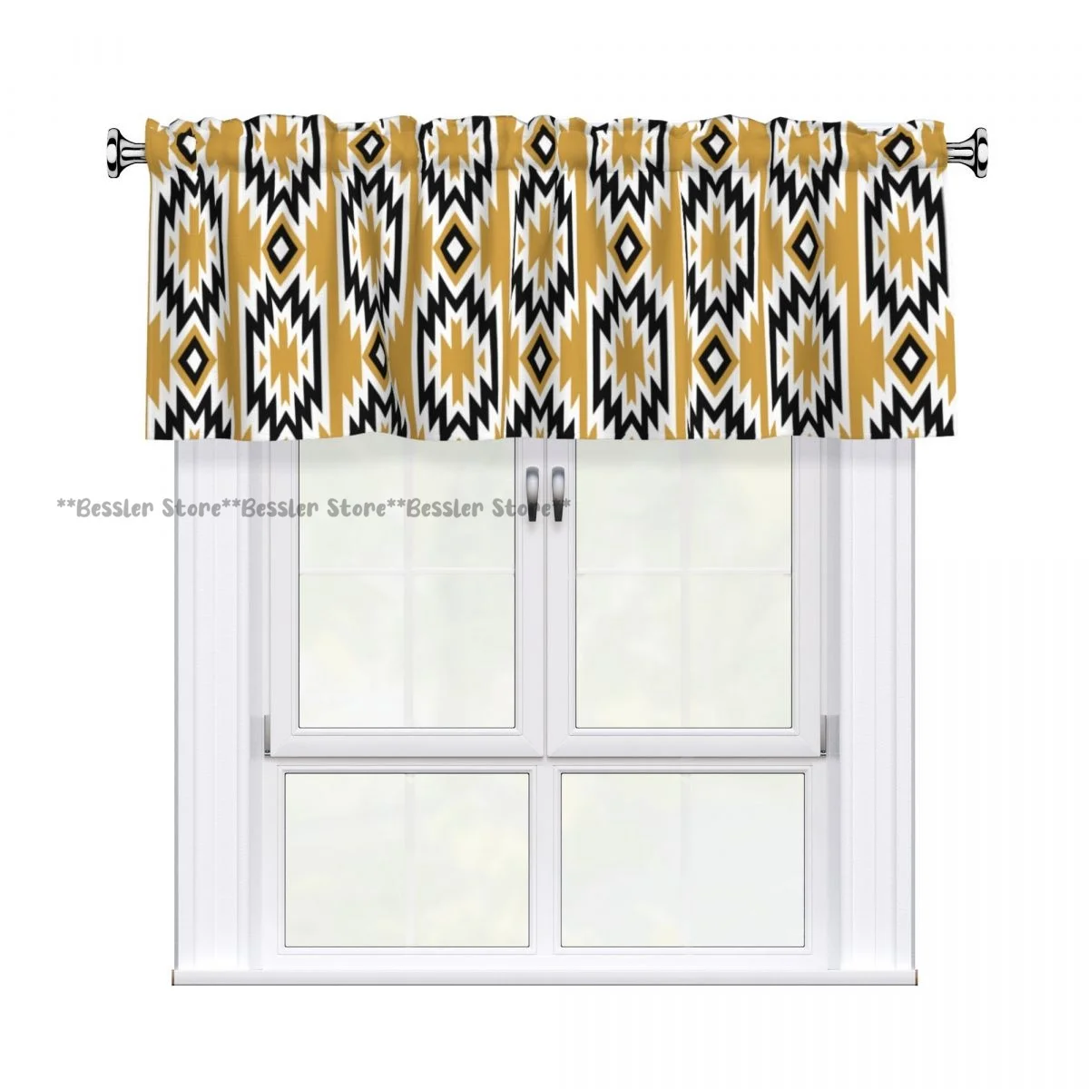 Blackout Curtain Valance Blocks Ethnic Boho Geometric Privacy Small Curtains for Kitchen Bathroom Bedroom Decor